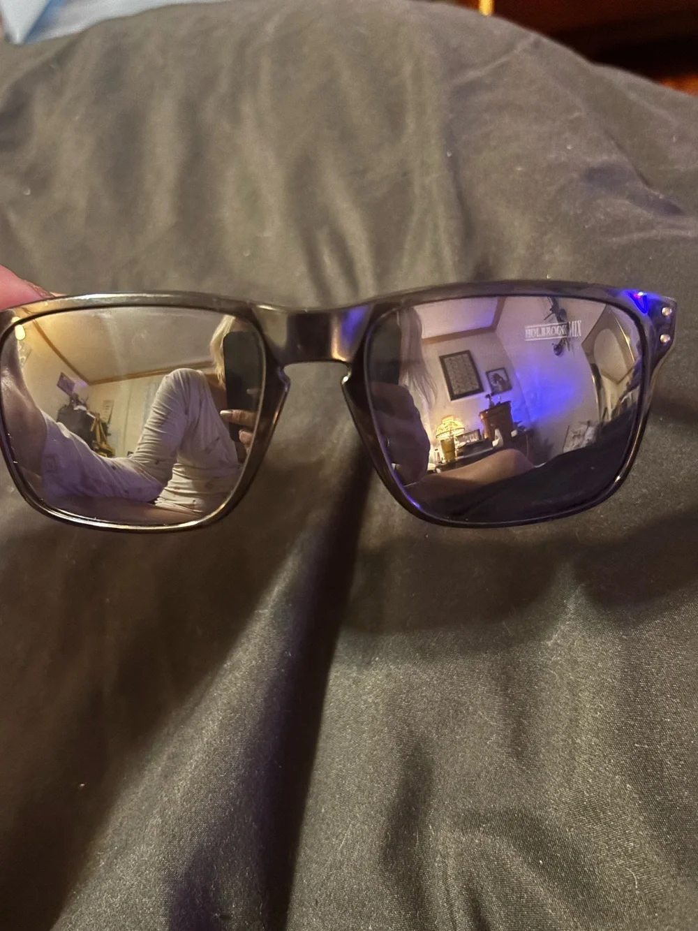 Oakley Black Gloss Wraparound Sunglasses with Dark Mirrored Lenses/ Holbrook mix